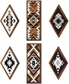 6 Pcs Western Aztec Wall Decor Southwestern Wall Art Boho Farmhouse Geometric Tribal Diamond & Rectangle Wooden Hanging for Home Bedroom Living R