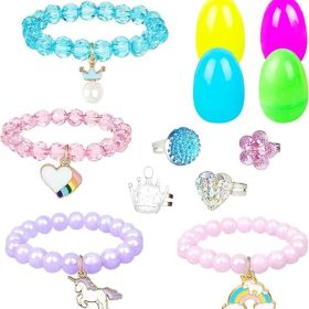 Party Favors in the Nature of Small Toys Easter Eggs Easter Basket Stuffers Fillers Filled 4 Pack Eggs with Colorful Bracelet Girls Inside Colorf