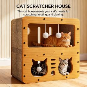 Cat Beds for Indoor Cats   Wooden Cat Scratcher House & Cardboard Condos   Covered  Kitten Bed Cave Furniture  Cute Playhouse Box