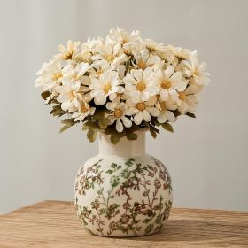Ceramic Green and Beige Antique Vase, 5.91 Inch Retro Ice Cracked Floral Vase, Rustic Farmhouse Vases for Home , Bookshelf, Office, Garden, , Tus