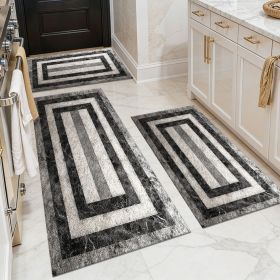 Three-piece kitchen rug set, non-slip and washable, abstract pattern kitchen hallway rug, soft and comfortable, suitable for sinks, floors, entra (Main Material: Polyester, Main Color: White)